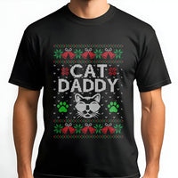 Retro Ugly Sweater Style Shirt, Cat Daddy Christmas T-Shirt, Humorous Cat Lover Holiday Tee, Adorable Kitten Xmas Graphic T-Shirt, Cat Dad Present