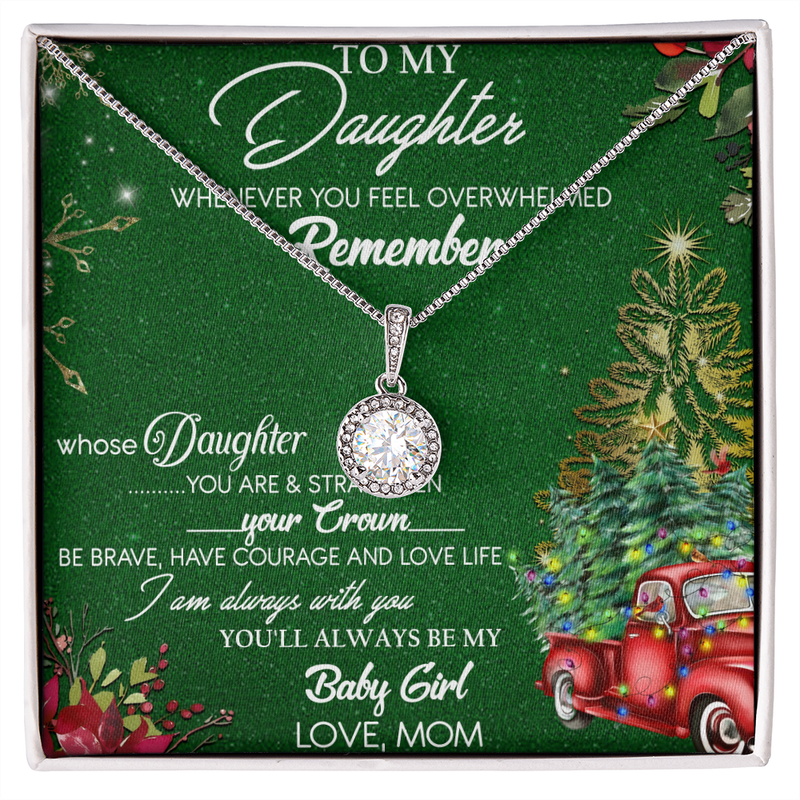 Cubic Zirconia Pendant Necklace, To My Daughter Necklace from Mom, White Gold Stainless Steel, Christmas Birthday Daughter Jewelry