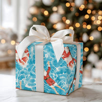Tropical Summer Pool Gift Wrap, Swimming Santa Wrapping Paper, Humorous Christmas Vacation Wrapping Paper, Beach Holiday Gift Wrap