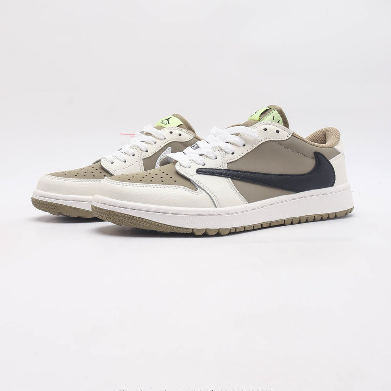 Low Top Golf Shoes, White Brown Colorway, Lace Up Design, Casual Gift for Shoe Lovers
