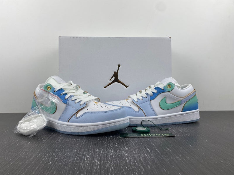 Low Top Sneakers, Blue White Colorway, Gradient Colorway, Lace Up Design, Casual Gift for Sneaker Fans