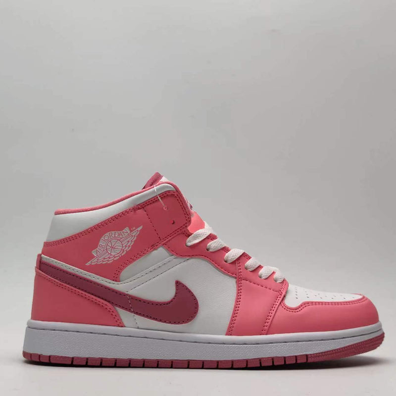 Mid Top Sneakers, White Pink Colorway, Lace Up Design, Casual Gift for Sneaker Fans