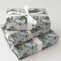 Rustic Deer Forest Gift Wrap, Winter Cabin Christmas Wrapping Paper, Watercolor Woodland Snow Scene Wrapping Paper, Holiday Gift Wrap