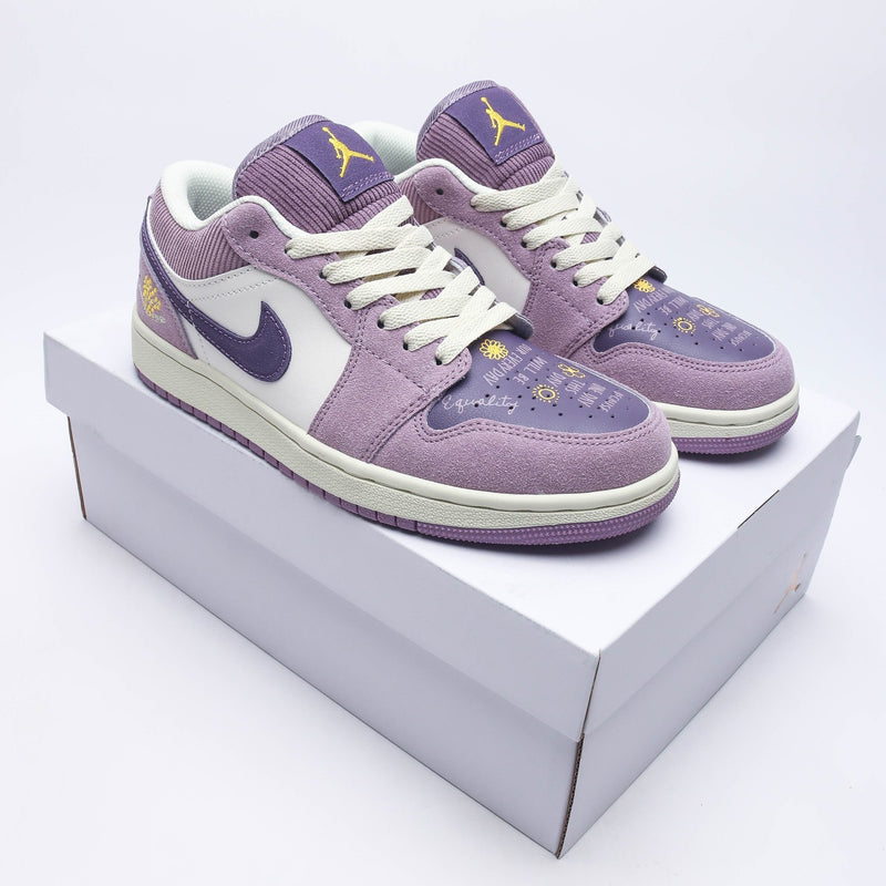 Retro Low Top Basketball Shoes, Purple Cream Colorway, Lace Up Design, Casual Gift for Shoe Lovers