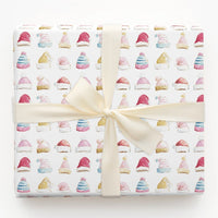 Pastel Santa Beanie Christmas Wrapping Paper, Watercolor Winter Hat Wrapping Paper, Comfy Holiday Wrapping Paper Roll, Festive Gift Wrap