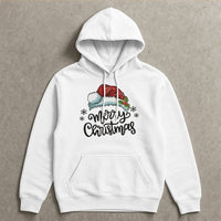 Santa Hat and Holly Berry Hooded Sweatshirt, Merry Christmas Hoodie, Comfy Winter Holiday Hoodie, Festive Christmas Season Pullover