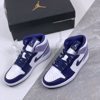 Mid Top Sneakers, White Purple Colorway, Lace Up Design, Casual Gift for Sneaker Fans