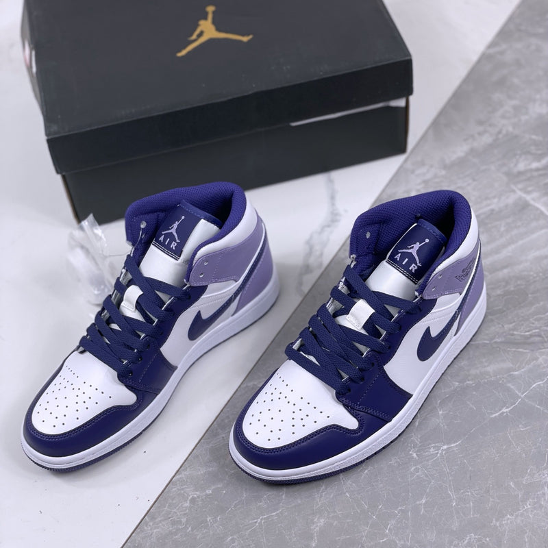 Mid Top Sneakers, White Purple Colorway, Lace Up Design, Casual Gift for Sneaker Fans