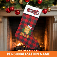 Red Buffalo Plaid Pet Holiday Stocking, Personalized Cat Christmas Stocking, Custom Name Xmas Cat Stocking, Adorable Pet Lover Mantle Decor