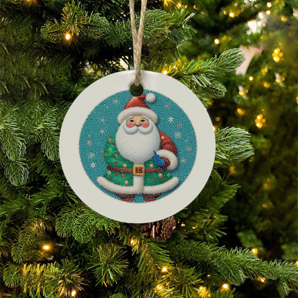 Festive Holiday Ornament, Santa Claus Christmas Ceramic Ornament, Personalized Christmas Tree Ornament, Glossy Keepsake Ornam