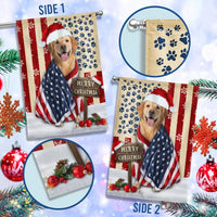 Patriotic Santa Hat Dog American Flag, Golden Retriever Christmas Garden Flag, Double-Sided Holiday Golden Yard Flag, Dog Lover Lawn Decor