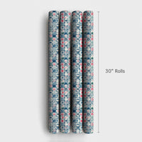 Folk Art Tile Gift Wrap, Scandinavian Christmas Wrapping Paper, Watercolor Tree Snowflake Wrapping Paper, Nordic Holiday Gift Wrap Roll