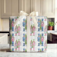 Watercolor Soldier Christmas Gift Wrap, Pink Nutcracker Wrapping Paper, Pastel Blue Holiday Wrapping Paper, Ballet Xmas Gift Wrapping Paper