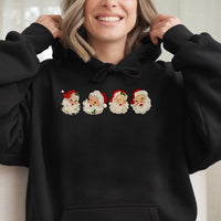 Vintage Christmas Faces Graphic Hoodie, Retro Santa Hoodie, Cheerful Holiday Season Hoodie, Comfy Xmas Winter Pullover Sweatshirt