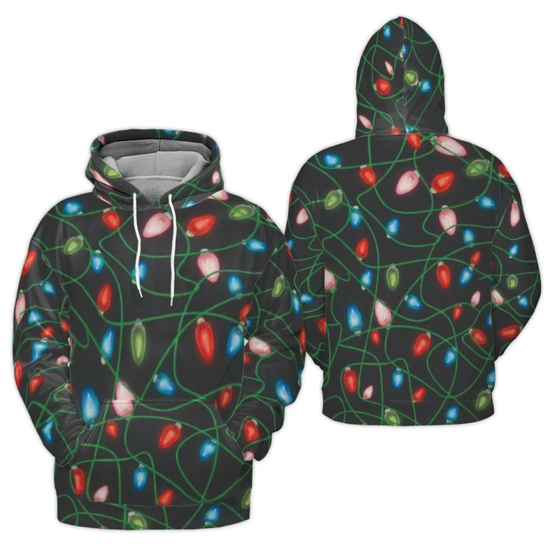 Festive Christmas Sweatshirt, Christmas Lights Hoodie, Retro Christmas Lights Pullover, Xmas Party Hooded Sweater, Comfy Holiday Winter Present