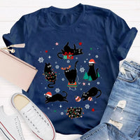 Holiday Cat Snowflakes T-Shirt, Black Cats Christmas Shirt, Adorable Xmas Lights Graphic Tee, Festive Kitty Lover Shirt, Winter Holiday Present