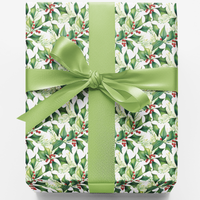 Botanical Holiday Gift Wrap, Christmas Holly Wrapping Paper, Winter Berry Wrapping Paper, Festive Xmas Gift Wrap Roll