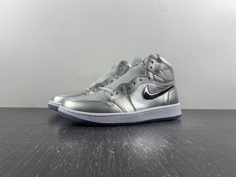 High Top Golf Shoes, White Silver Colorway, Lace Up Design, Casual Gift for Shoe Lovers