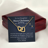 Heart Pendant with Card, Daughter Christmas Interlocking Hearts Necklace, Polished Surgical Steel Jewelry, Holiday Present from Mom to Daughter
