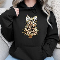 Festive Cheetah Holiday Sweatshirt, Leopard Print Christmas Tree Hoodie, Comfy Winter Tree Pullover, Trendy Xmas Graphic Hoodie