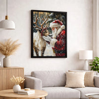 Winter Forest Canvas Wall Art, Santa Claus Reindeer Canvas Print, Festive Christmas Canvas Decor, Holiday Wall Hanging, Winter Xmas Present