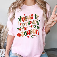 Leopard Print Christian Tee, Jesus Is the Reason for the Season Shirt, Religious Christmas Graphic T-Shirt, Faith Holiday Shirt, Faith Present