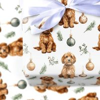 Adorable Dog Holiday Gift Wrap, Cavapoo Christmas Wrapping Paper, Watercolor Puppy Present Wrap, Dog Lover Christmas Present Paper Roll Supplies