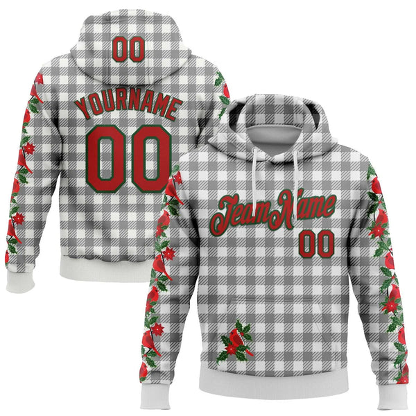3D Floral Plaid Sweatshirt, Custom Christmas Hoodie, Personalized Name and Number Pullover Hoodie, Holiday Sports Fan Hoodie 