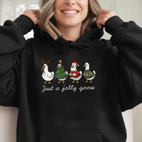 Adorable Christmas Goose Hoodie, Just A Jolly Goose Hoodie, Holiday Duck Hooded Sweatshirt, Humorous Xmas Goose Pullover Hoodie, Animal Lover Present