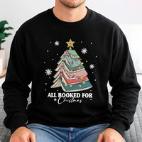 Book Tree Holiday Sweatshirt, All Booked for Christmas Sweatshirt, Adorable Bookish Xmas Crewneck, Librarian Pullover, Book Lover Sweatshirt