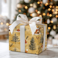 Woodland Animal Christmas Gift Wrap, Winter Fox Wrapping Paper, Adorable Scarf Fox Holiday Wrapping Paper, Forest Present Wrapping Paper
