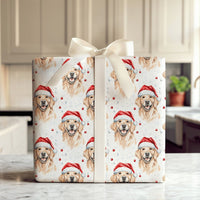 Watercolor Dog Holiday Gift Wrap, Golden Retriever Christmas Wrapping Paper, Xmas Puppy Present Wrap, Pet Lover Winter Decor
