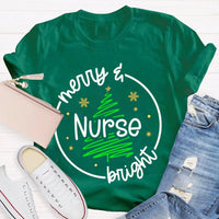 Healthcare RN Holiday Graphic Tee, Merry Nurse Bright Christmas Tree Shirt, Medical Staff Christmas T-Shirt, Nurse Holiday Season Present