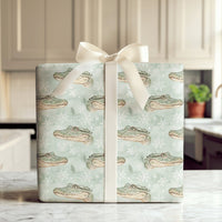 Watercolor Reptile Christmas Gift Wrap, Alligator Holiday Wrapping Paper, Winter Snowflake Present Wrapping Paper, Animal Gift Wrap