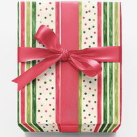 Holiday Dotted Line Gift Wrap, Red Green Striped Christmas Wrapping Paper, Festive Striped Christmas Paper, Winter Holiday Gift Wrap Roll
