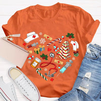 Nurse Hat Tree Holiday Shirt, School Nurse Christmas T-Shirt, Festive School Nurse Graphic Tee, Merry Christmas Nurse T-Shirt Present for Women