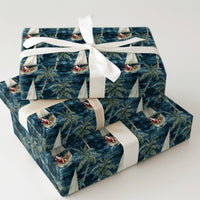 Coastal Christmas Gift Wrap, Sailing Santa Wrapping Paper, Tropical Holiday Wrapping Paper, Palm Tree Ocean Christmas Paper Roll