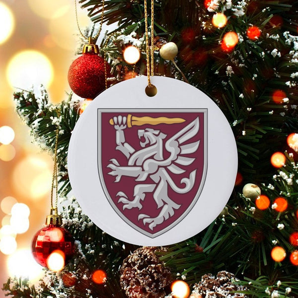 Latvian Heraldic Lion Griffin Tree Ornament, Latvia Coat of Arms Ceramic Ornament, Baltic National Pride Ornament, Heritage C