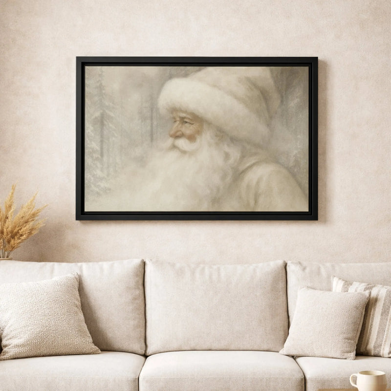 Snowy Forest Christmas Canvas Print, Vintage Santa Claus Wall Art, Neutral Holiday Wall Art, Winter Canvas Decor, Digital Download Art