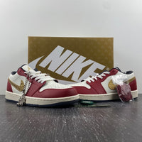 Low Top Sneakers, White Red Gold Colorway, Lace Up Design, Casual Gift for Sneaker Fans