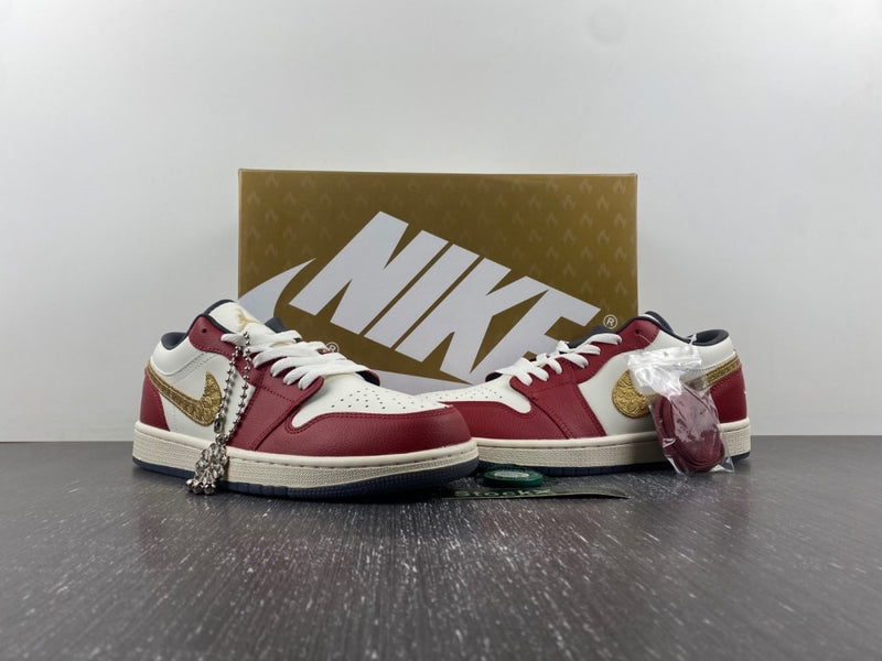 Low Top Sneakers, White Red Gold Colorway, Lace Up Design, Casual Gift for Sneaker Fans
