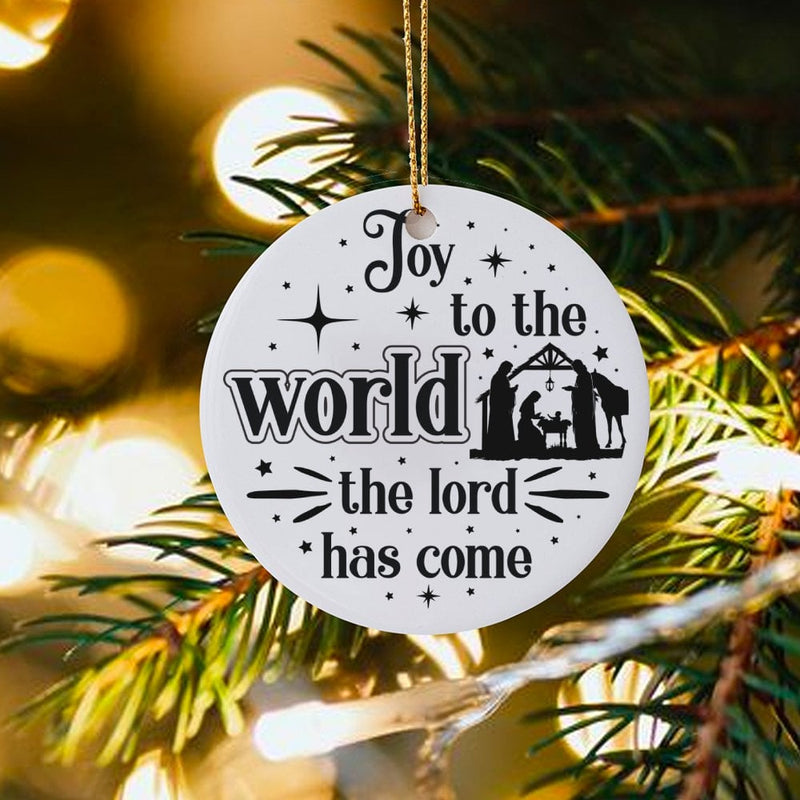 Religious Christmas Tree Ornament, Joy to the World Nativity Ceramic Ornament, Christian Keepsake Ornament, Spiritual Holiday Decor Present