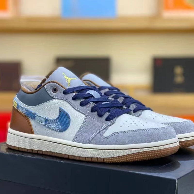 Low Top Sneakers, Blue Gray White Colorway, Lace Up Design, Casual Gift for Sneaker Fans