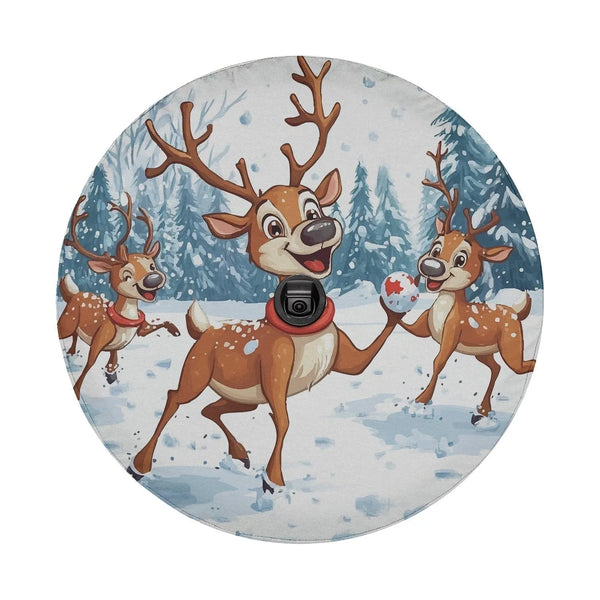 Snowball Fight Winter Tire Cover, Reindeer Games Spare Tire Cover, Adorable Reindeer Wheel Cover, Christmas SUV Tire Cover, H