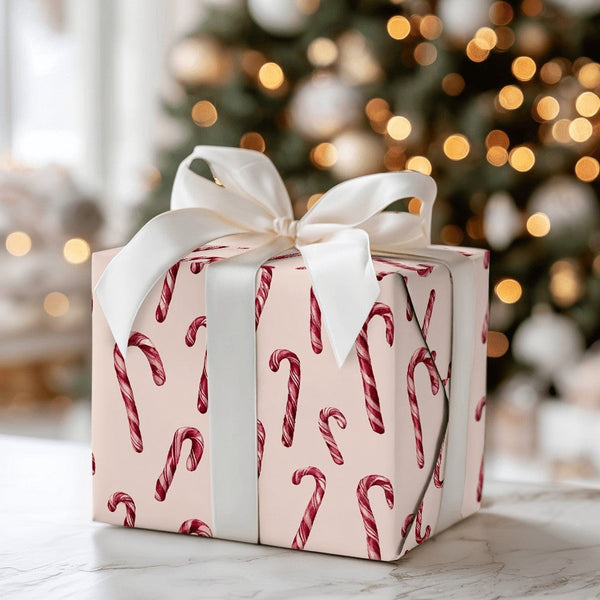 Watercolor Christmas Gift Wrap, Candy Cane Wrapping Paper, Festive Holiday Wrapping Paper, Red White Candy Cane Gift Wrapping