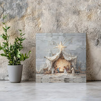 Impasto Christian Nativity Wall Art, Nativity Scene Canvas Print, Christmas Holiday Square Canvas, Religious Nativity Wall Decor, Faith Present