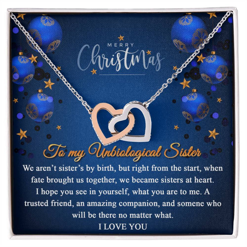 Best Friend Heart Necklace, Unbiological Sister Interlocking Hearts Necklace, Soul Sister CZ Crystal Necklace, Christmas Jewelry Present