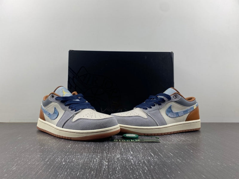 Low Top Sneakers, Blue White Brown Colorway, Lace Up Design, Casual Gift for Sneaker Fans