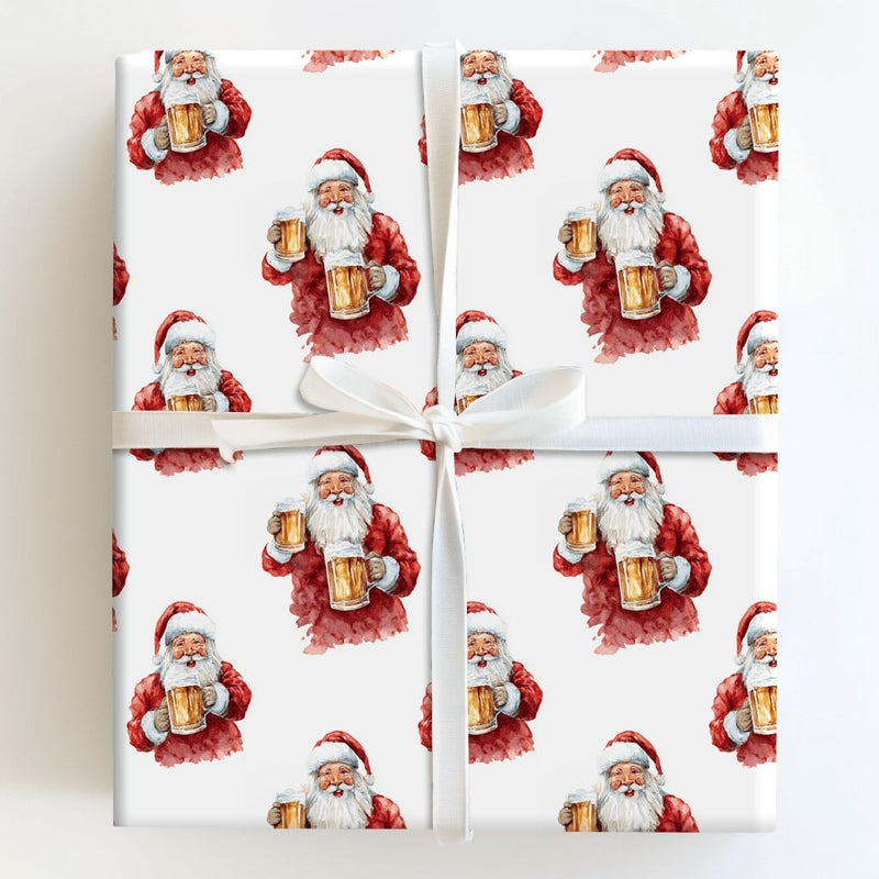 Watercolor Christmas Gift Wrap, Humorous Santa Drinking Beer Wrapping Paper, Humorous Holiday Wrapping Paper