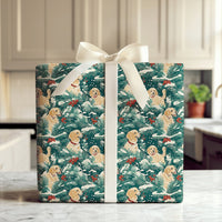 Snowy Pine Holly Dog Gift Wrap, Golden Retriever Wrapping Paper, Winter Dog Lover Holiday Wrapping Paper, Christmas Puppy Wrapping Paper